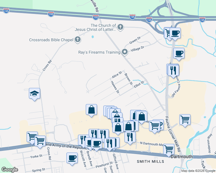 map of restaurants, bars, coffee shops, grocery stores, and more near 50 Alice Street in Dartmouth