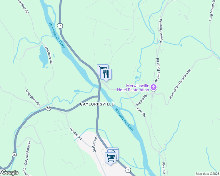 map of restaurants, bars, coffee shops, grocery stores, and more near 11 Riverview Road in New Milford