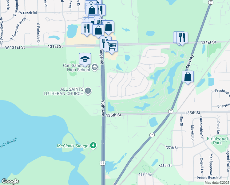 map of restaurants, bars, coffee shops, grocery stores, and more near 13352 Callan Drive in Orland Park