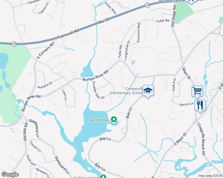 map of restaurants, bars, coffee shops, grocery stores, and more near 72 Scudder Bay Circle in Barnstable