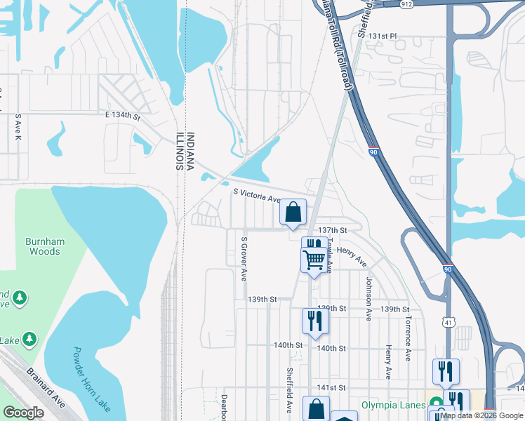 map of restaurants, bars, coffee shops, grocery stores, and more near 399 South Victoria Avenue in Hammond