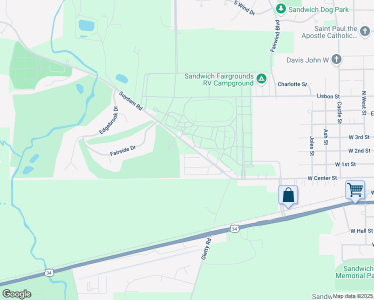 map of restaurants, bars, coffee shops, grocery stores, and more near 1306 Suydam Road in Sandwich