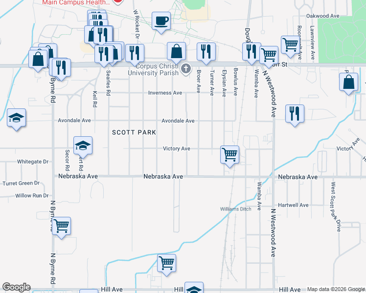 map of restaurants, bars, coffee shops, grocery stores, and more near 723 Ranch Dr in Toledo