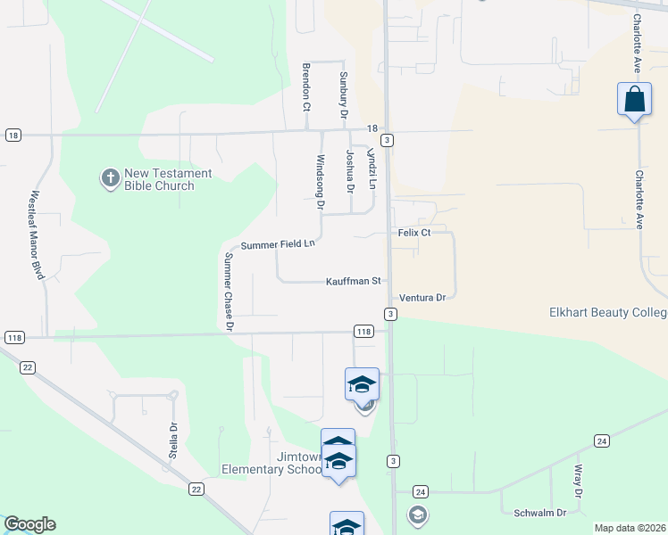 map of restaurants, bars, coffee shops, grocery stores, and more near 29239 Kauffman Street in Elkhart