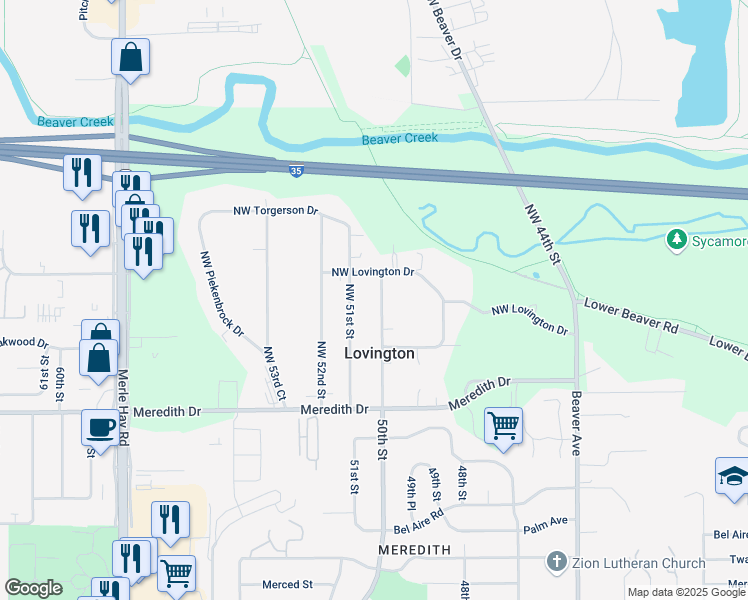 map of restaurants, bars, coffee shops, grocery stores, and more near 4808 Northwest 50th Street in Des Moines