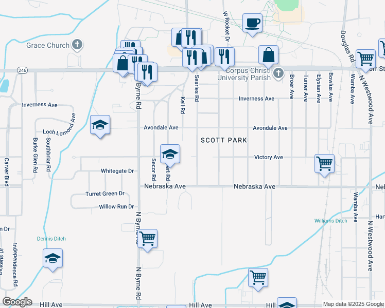 map of restaurants, bars, coffee shops, grocery stores, and more near 729 Searles Road in Toledo