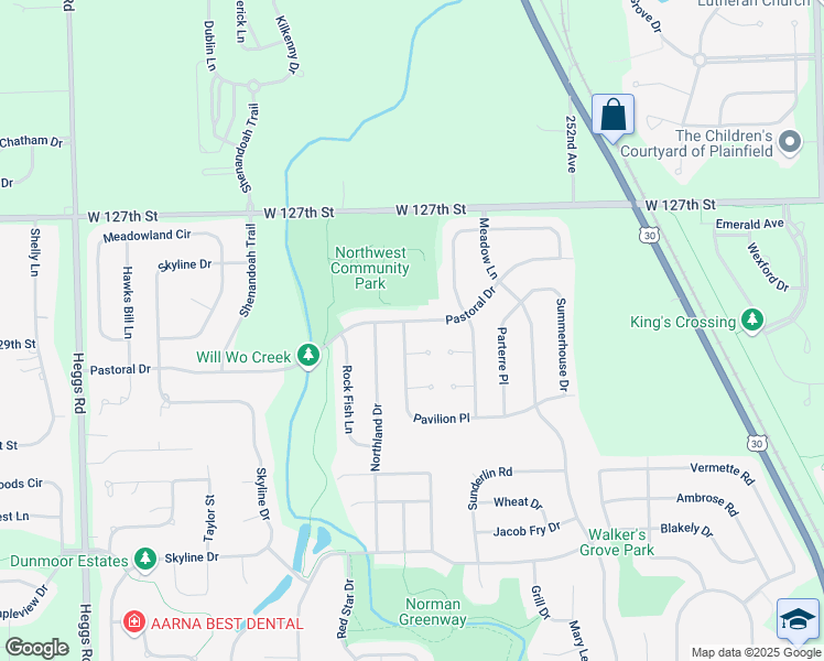 map of restaurants, bars, coffee shops, grocery stores, and more near 25427 Pastoral Dr in Plainfield