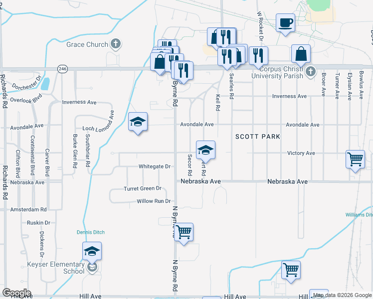 map of restaurants, bars, coffee shops, grocery stores, and more near 733 Secor Road in Toledo