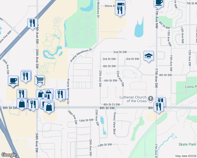 map of restaurants, bars, coffee shops, grocery stores, and more near 2501 6th Street Southwest in Altoona