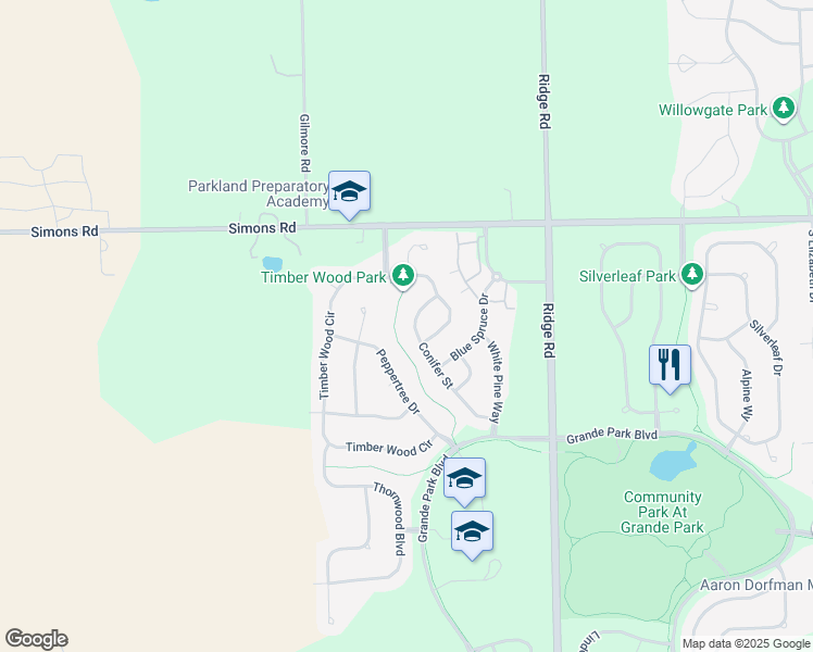 map of restaurants, bars, coffee shops, grocery stores, and more near 12824 Conifer Street in Plainfield
