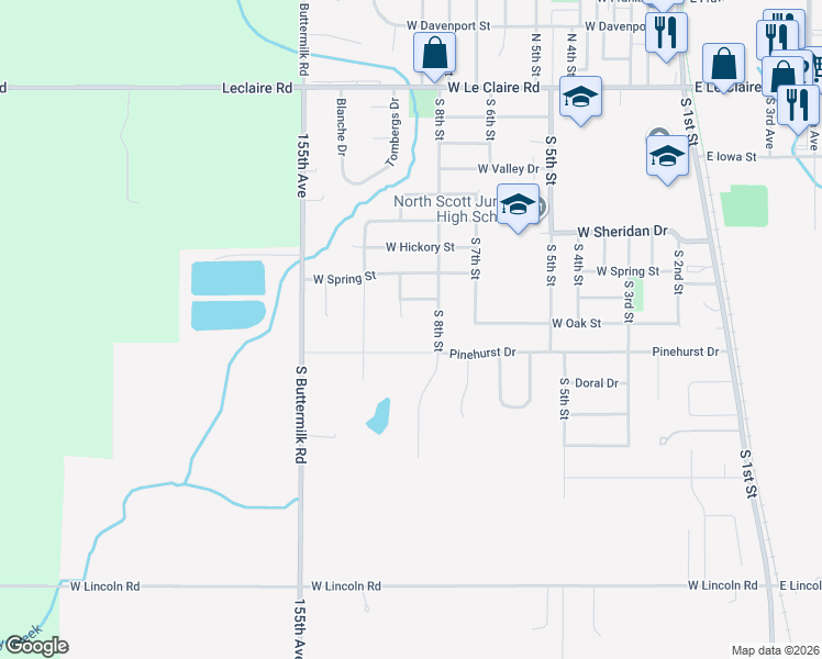 map of restaurants, bars, coffee shops, grocery stores, and more near 805 South 9th Street Court in Eldridge