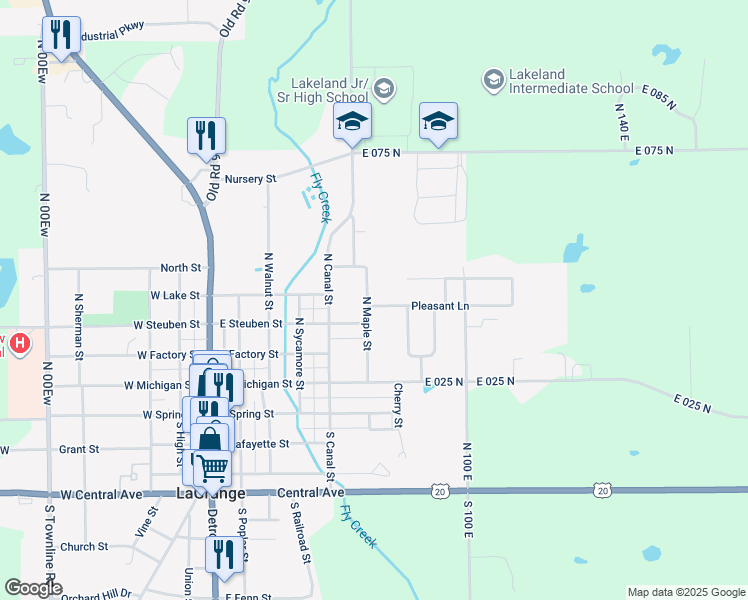 map of restaurants, bars, coffee shops, grocery stores, and more near 500 North Maple Street in LaGrange
