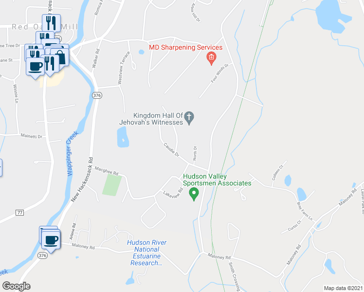 map of restaurants, bars, coffee shops, grocery stores, and more near 8 Kevin Heights in Poughkeepsie