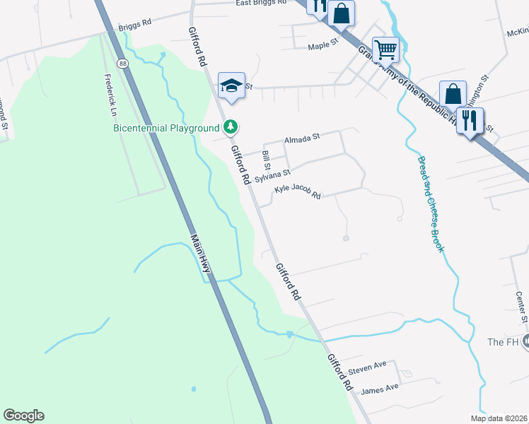 map of restaurants, bars, coffee shops, grocery stores, and more near 252 Gifford Road in Westport