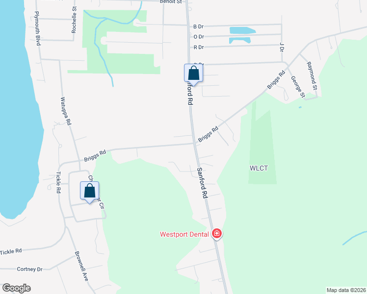 map of restaurants, bars, coffee shops, grocery stores, and more near 364 Briggs Road in Westport