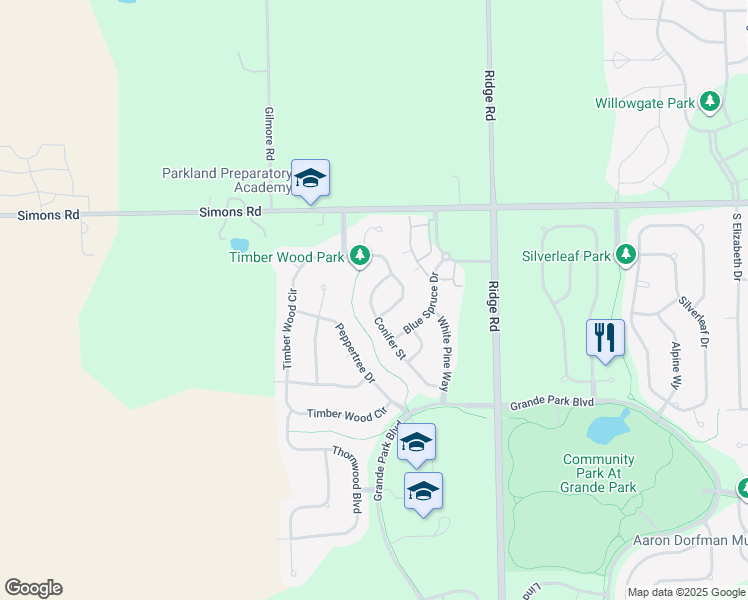 map of restaurants, bars, coffee shops, grocery stores, and more near 12824 Conifer Street in Plainfield