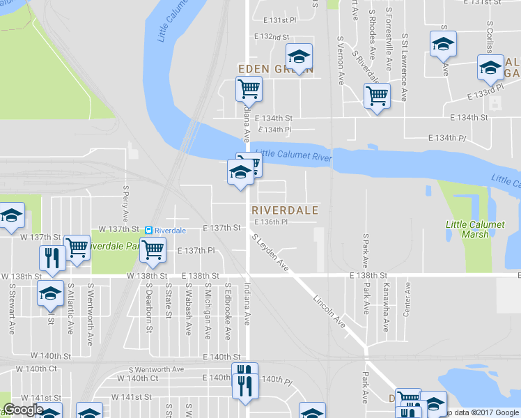 map of restaurants, bars, coffee shops, grocery stores, and more near 217 East 136th Street in Chicago
