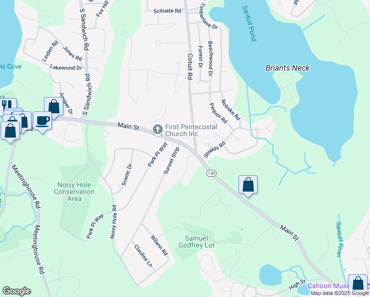 map of restaurants, bars, coffee shops, grocery stores, and more near 234 Main Street in Mashpee