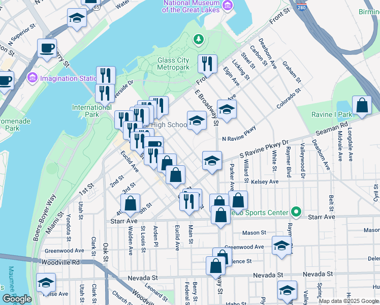 map of restaurants, bars, coffee shops, grocery stores, and more near 324 Morrison Drive in Toledo