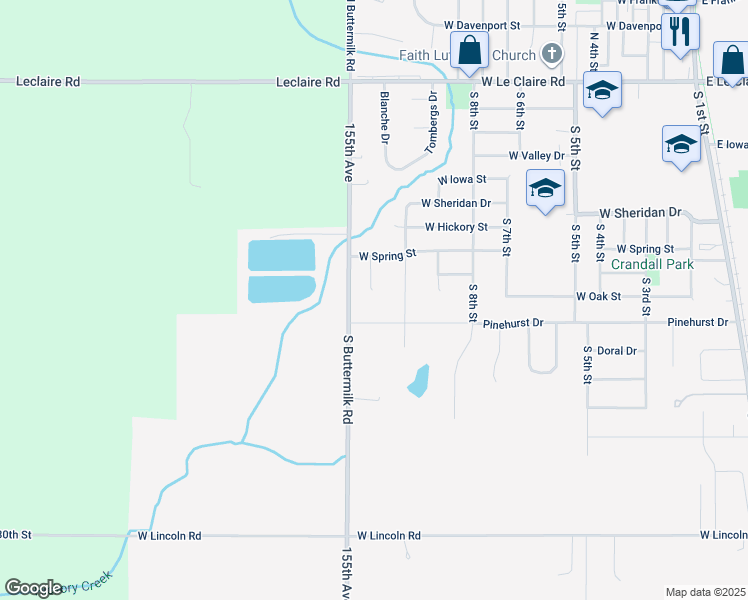 map of restaurants, bars, coffee shops, grocery stores, and more near 733 South 11th Street Court in Eldridge
