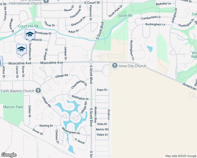 map of restaurants, bars, coffee shops, grocery stores, and more near 15 Silvercrest Place in Iowa City