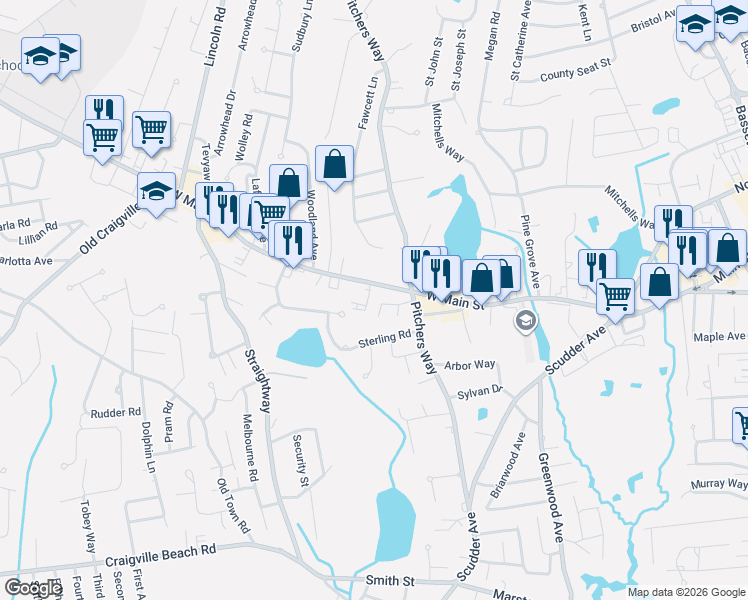 map of restaurants, bars, coffee shops, grocery stores, and more near 52 Townhouse Terrace in Barnstable