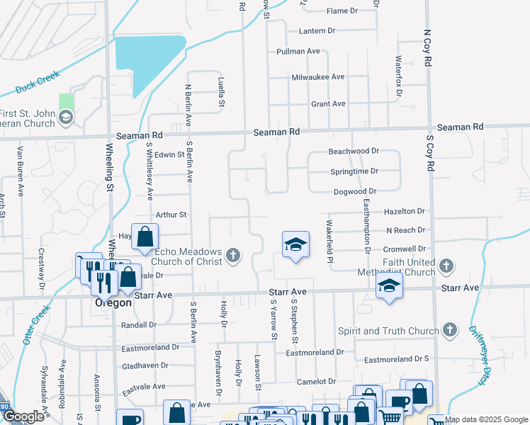 map of restaurants, bars, coffee shops, grocery stores, and more near 2949 Iroquois Drive in Oregon