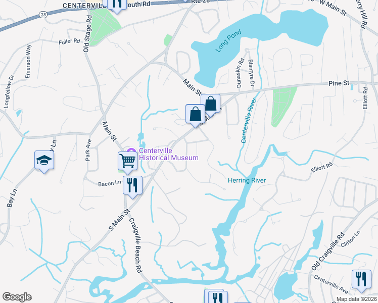 map of restaurants, bars, coffee shops, grocery stores, and more near 34 Seabury Lane in Barnstable