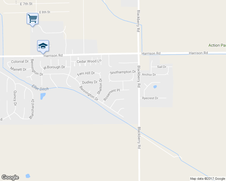 map of restaurants, bars, coffee shops, grocery stores, and more near 3909 Rosemont Place in Mishawaka