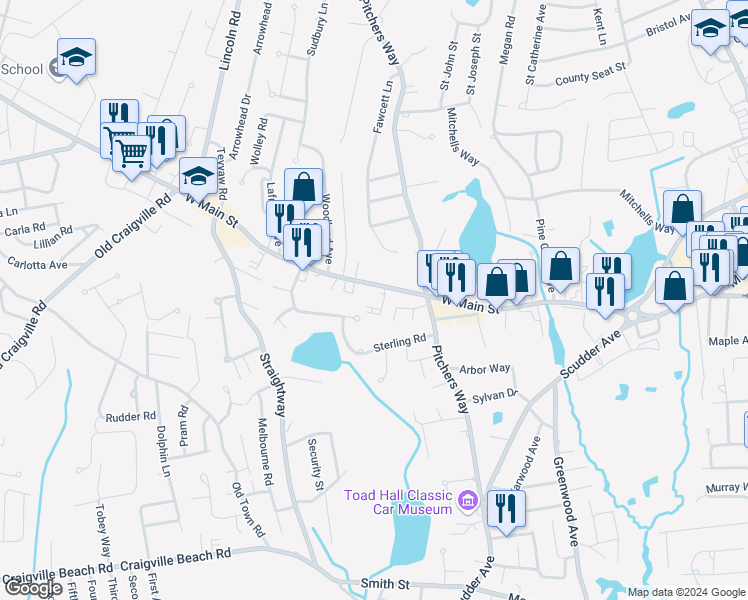 map of restaurants, bars, coffee shops, grocery stores, and more near 297 West Main Street in Barnstable