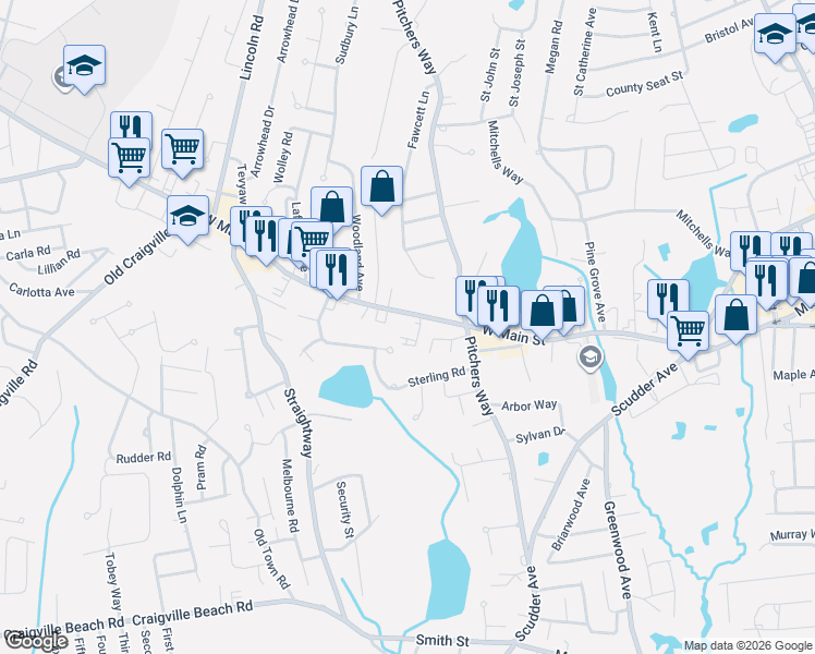 map of restaurants, bars, coffee shops, grocery stores, and more near 297 West Main Street in Barnstable