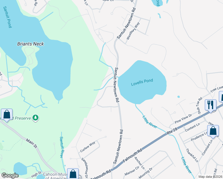 map of restaurants, bars, coffee shops, grocery stores, and more near 1351 Santuit-Newtown Road in Barnstable