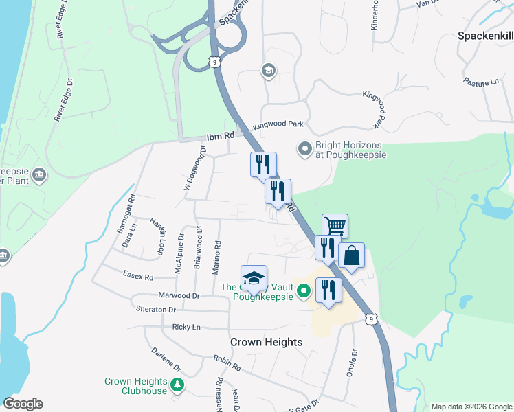 map of restaurants, bars, coffee shops, grocery stores, and more near 23 Anthony Drive in Poughkeepsie