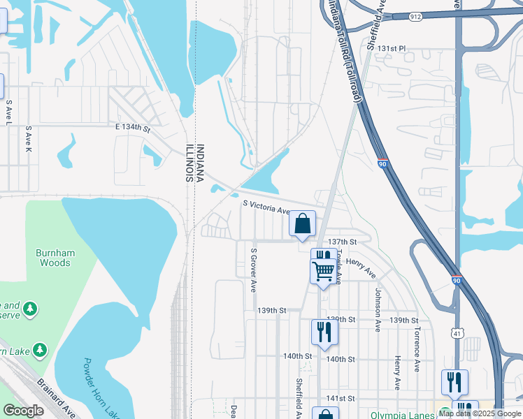 map of restaurants, bars, coffee shops, grocery stores, and more near 399 South Victoria Avenue in Hammond