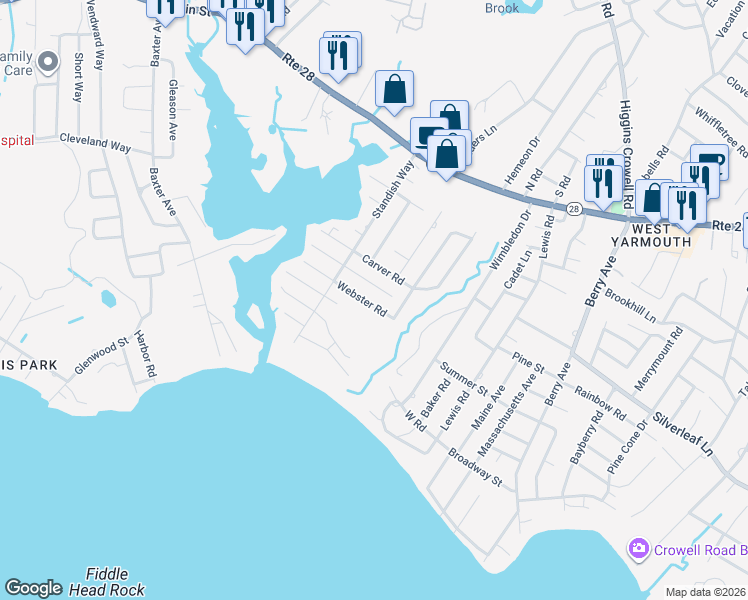 map of restaurants, bars, coffee shops, grocery stores, and more near in Yarmouth