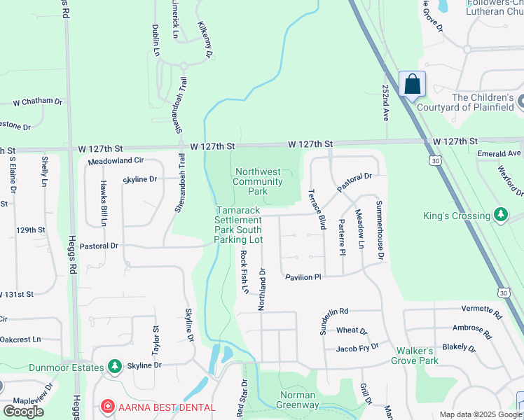 map of restaurants, bars, coffee shops, grocery stores, and more near 25508 Pastoral Drive in Plainfield