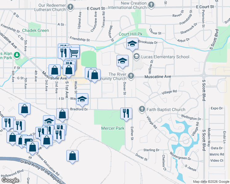 map of restaurants, bars, coffee shops, grocery stores, and more near 2803 Wayne Avenue in Iowa City