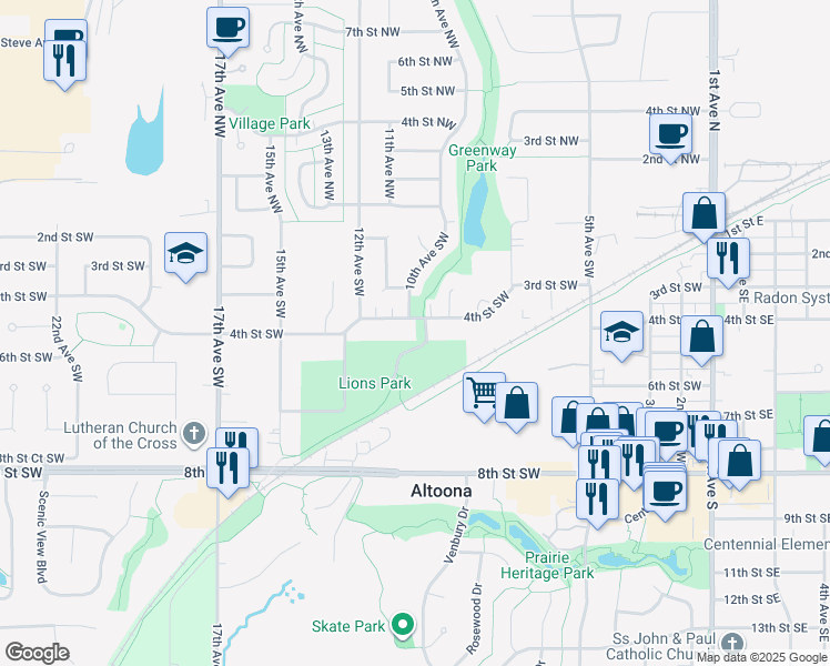 map of restaurants, bars, coffee shops, grocery stores, and more near 914 4th Street Southwest in Altoona