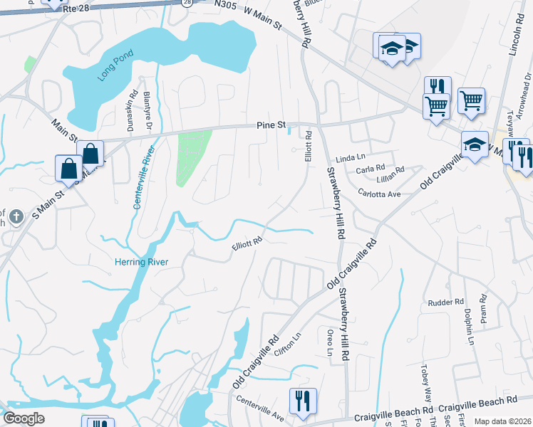 map of restaurants, bars, coffee shops, grocery stores, and more near 209 Elliott Road in Barnstable