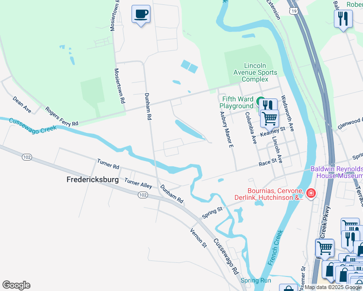 map of restaurants, bars, coffee shops, grocery stores, and more near Asbury Manor West in Meadville