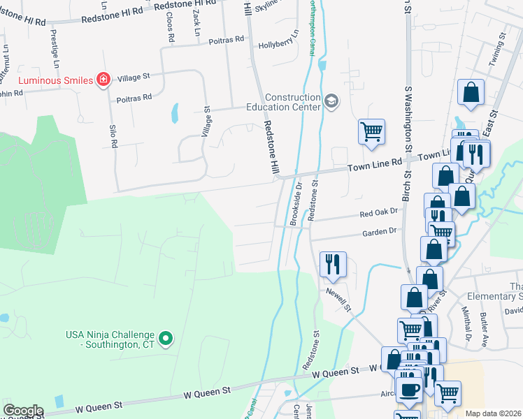 map of restaurants, bars, coffee shops, grocery stores, and more near 5 Maple Rock Road in Southington