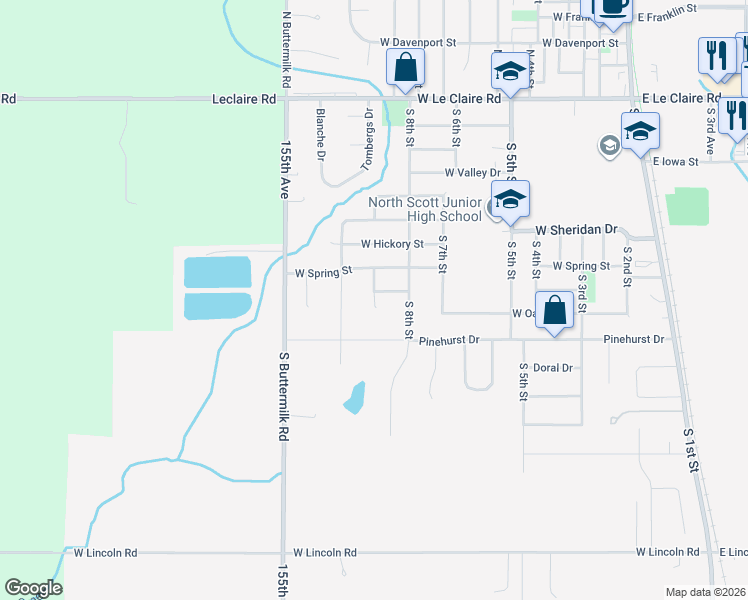 map of restaurants, bars, coffee shops, grocery stores, and more near 805 S 9th St Ct in Eldridge