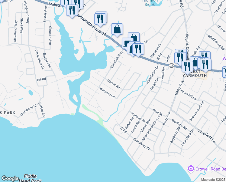 map of restaurants, bars, coffee shops, grocery stores, and more near in Yarmouth