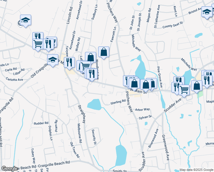 map of restaurants, bars, coffee shops, grocery stores, and more near 22 Pontiac Street in Barnstable