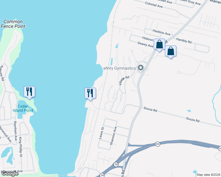 map of restaurants, bars, coffee shops, grocery stores, and more near 83 Waters Edge in Tiverton