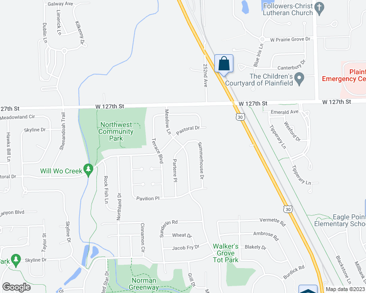 map of restaurants, bars, coffee shops, grocery stores, and more near Meadow Lane & Parterre Place in Plainfield