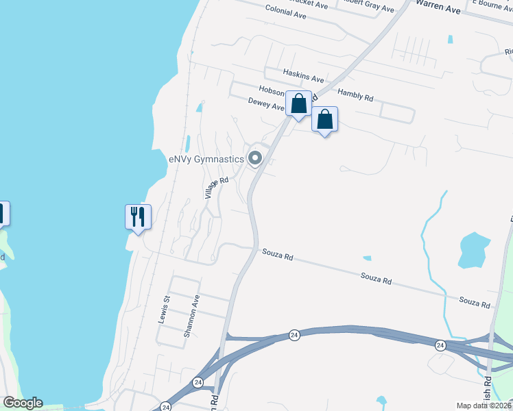 map of restaurants, bars, coffee shops, grocery stores, and more near 983 Main Road in Tiverton