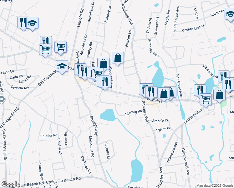 map of restaurants, bars, coffee shops, grocery stores, and more near 350 West Main Street in Barnstable
