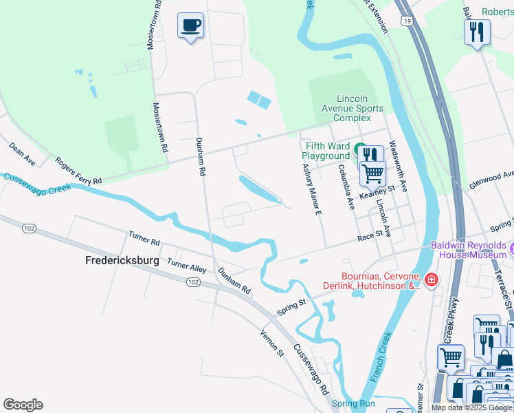 map of restaurants, bars, coffee shops, grocery stores, and more near Asbury Manor West in Meadville
