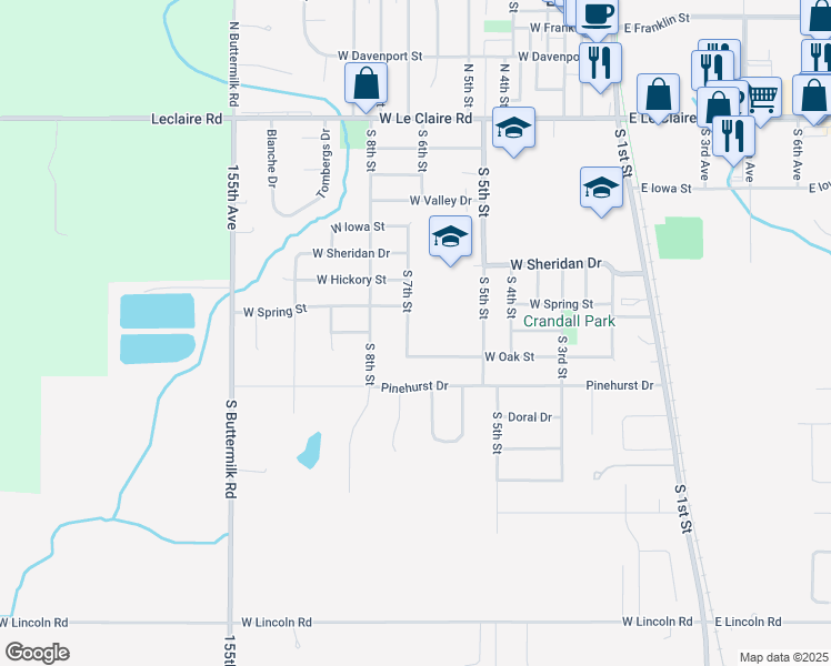 map of restaurants, bars, coffee shops, grocery stores, and more near 705 South 7th Street in Eldridge